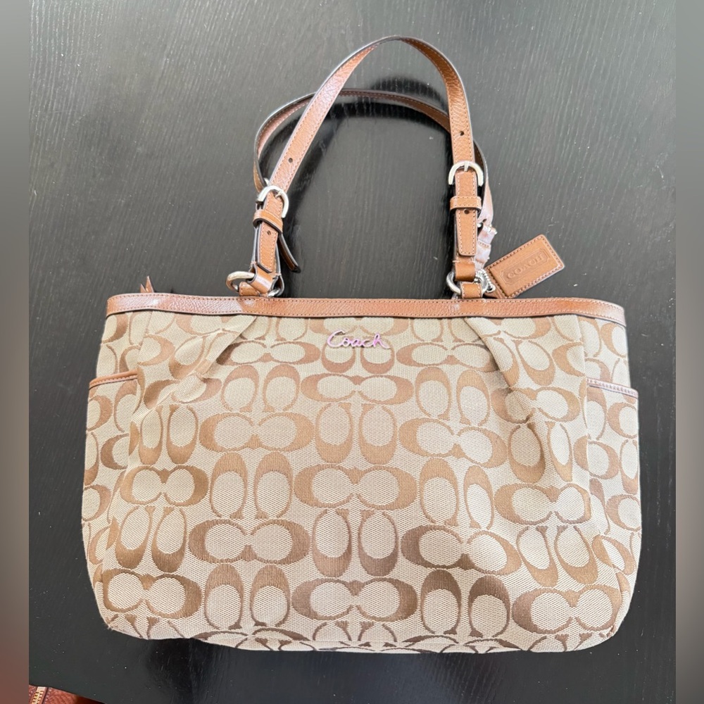 Coach Tan and Brown Signature Shoulder Bag - Picture 8 of 10